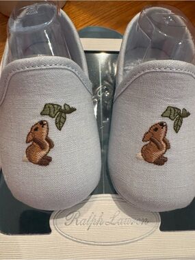 Infant Ralph Lauren Light Blue Baby Bunny Embroidered Slip-Ons